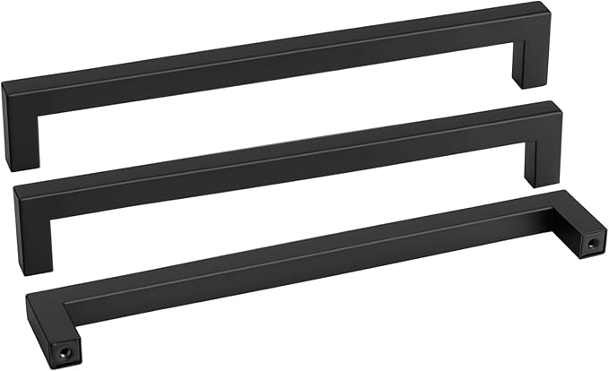 goldenwarm 45 Pack 12-3/5 Inch Black Cabinet Handles Matte Black Drawer Pulls Stainless Steel Cabinets Hardware Square Bar Modern for Kitchen Bathroom Cupboard
