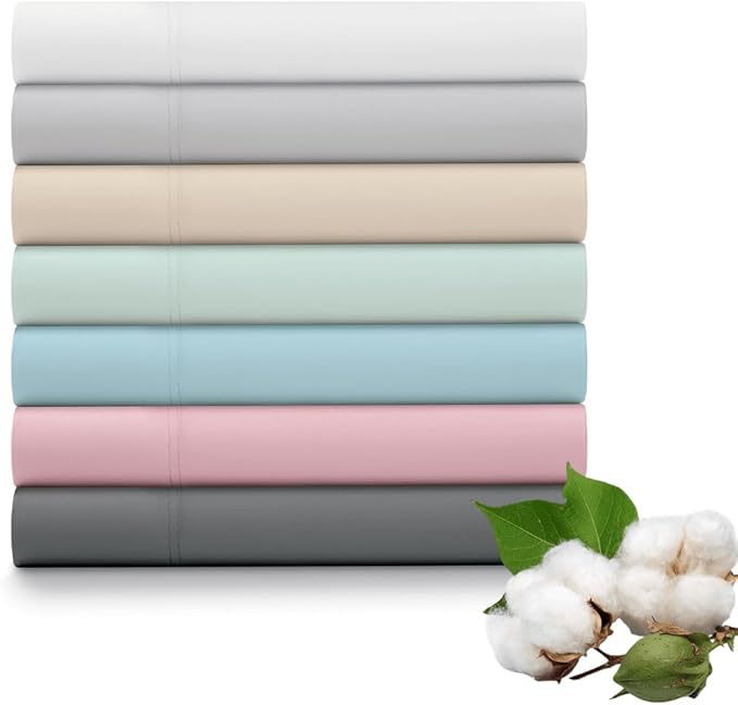 Ella Jayne Percale Sheets Twin (3 Pieces) Permium 100% Cotton Percale TC300, Hotel Luxury Collection, Deep Pockets and Cooling Twin Sheets Set Breathable Cotton Percale (White)