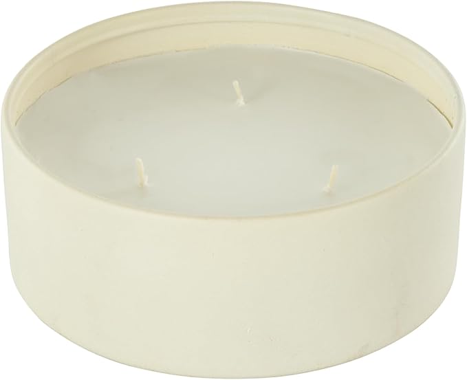 Deco 79 Metal Decorative Candle Floral Paradise Scented Textured 22oz 3 Wick Aromatherapy Candle with White Wax, Wax Aromatherapy Candle 6" x 6" x 3", Cream