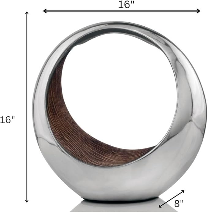 Modern Day Accents 3501 Large Anillo 2-Tone Decorative, Aluminum, Tabletop, Accents, House Decor, Bowl, Modern, Engagement Wedding Trays, Ring Display Stand, Key Holder 16"L x 8"W x 16"H, Brown Silver
