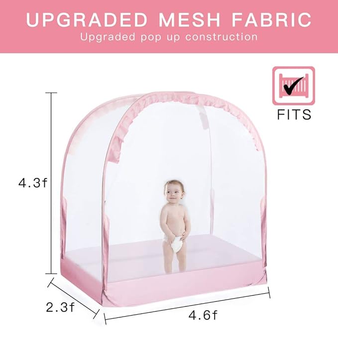 Baby Pop Up Tent Cover Crib,See Through Crib and Nursery Soft Mesh Cover,Net with Viewing Window to Keep Baby in (55.2" L x 27.6" W x 51.6" H)