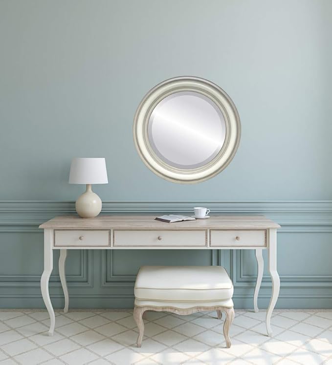 OVALCREST Round Beveled Wall Mirror for Home Decor - Philadelphia Style - Taupe - 34x34 Outside Dimensions