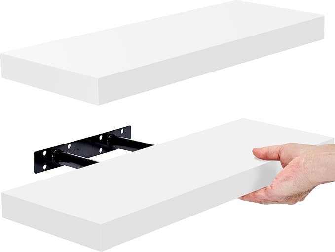 Sorbus Floating Shelves for Wall, Bathroom Shelves Wall Mounted for Kitchen, Bedroom, Bathroom Storage Over Toilet, Hanging Book Shelf for Wall Home Decor Living Room (White, 2 Pack)