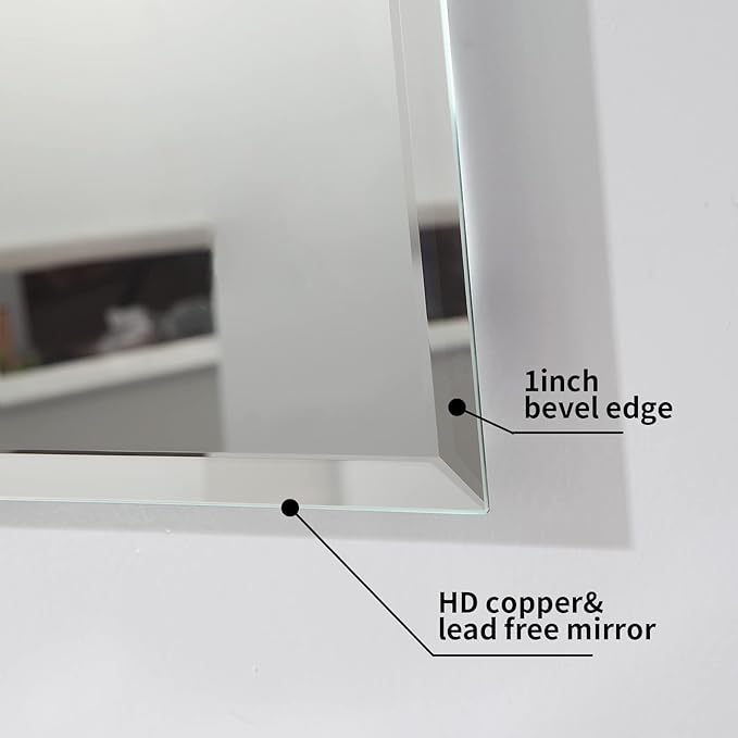 Mirrorons Beveled Mirror, Bathroom Mirrors for Wall 24" x 32", Frameless Rectangle Bathroom Mirror with Beveled Edge, Hangs Horizontally or Vertically, Upgraded Packing