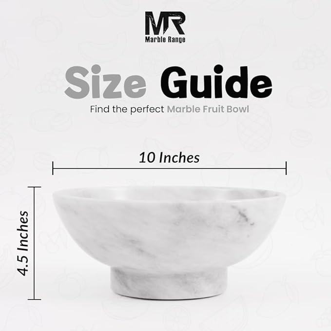 Marble Fruit Bowl 10 Inch Handmade White Bowls for Kitchen Counter, Dining & Coffee Table Centerpiece - Large Decorative Fruits Holder, Salad & Candy Bowl for Countertop Aesthetic, Home Decor Bowl