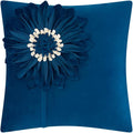 JWH Decorative Flower Throw Pillow Covers 3D Sunflower Pillow Case Velvet Cushion Floral Pillowcase for Bed Living Room Couch Chair 18x18 Inches Navy Blue White