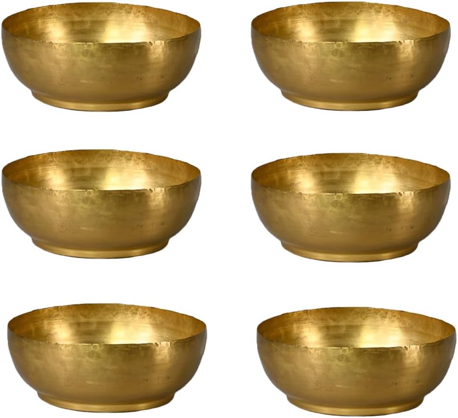 Serene Spaces Living Set of 6 Lightweight Antique Brass Decorative Bowl, Metal Bowl for Potpourri, Catchall for Entryway, Dining Table, Home Décor, 2.75" Tall & 7.5" Diameter