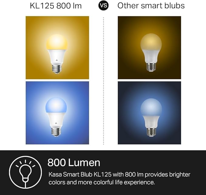 Kasa Smart Light Bulbs, Full Color Changing Dimmable Smart WiFi Bulbs Compatible with Alexa and Google Home, A19, 60 W 800 Lumens,2.4Ghz only, No Hub Required, 2-Pack (KL125P2), Multicolor
