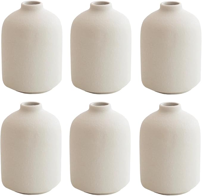 Modern White Small Ceramic Vase Set of 6 for Living Room Bedroom 4.13'' Minimalist Fresh Flower Vases for Home Decor Office Fireplace Centerpieces Nordic Style Gift for Fake Plant 6 Pack