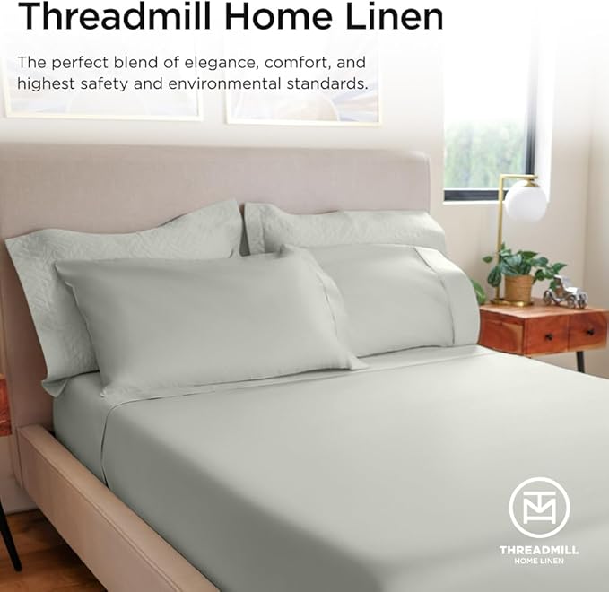 Threadmill Luxury 800 Thread Count Queen 100% Cotton Sheets - Light Grey Sateen Weave Bed-Sheets, Better Than Egyptian Cotton,4 Pc Solid Soft Bed Set, Fits 16" Deep Pocket