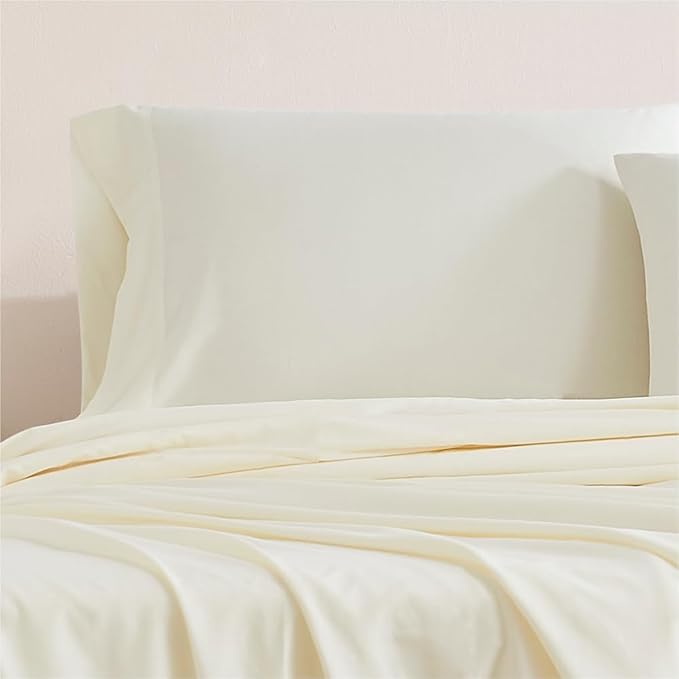 Linen Closet Luxury Cotton 144 Thread Count Organic Cotton King Pillowcases, Set of 2, Fresh Ivory