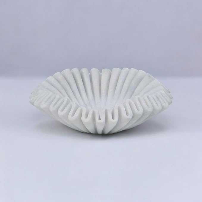 Marble Ruffle Bowl Handcrafted Decorative ScallopBowls - Antique Catchall Jewelry Dish Fruit Organizer for Home & Kitchen (6 inches)