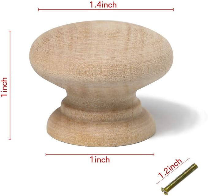 10PCS Round Wood Drawer Knob Unfinished Cabinet Furniture Drawer Knobs Mushroom Shape Pulls Handles Hardware for Drawer Wardrobe Dresser…