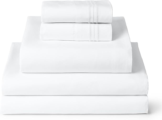 Mellanni Split King Sheets Set - 5 PC Iconic Collection Bedding - Hotel Luxury, Extra Soft, Cooling Bed Sheets - Wrinkle, Fade, Stain Resistant (Split King, White)