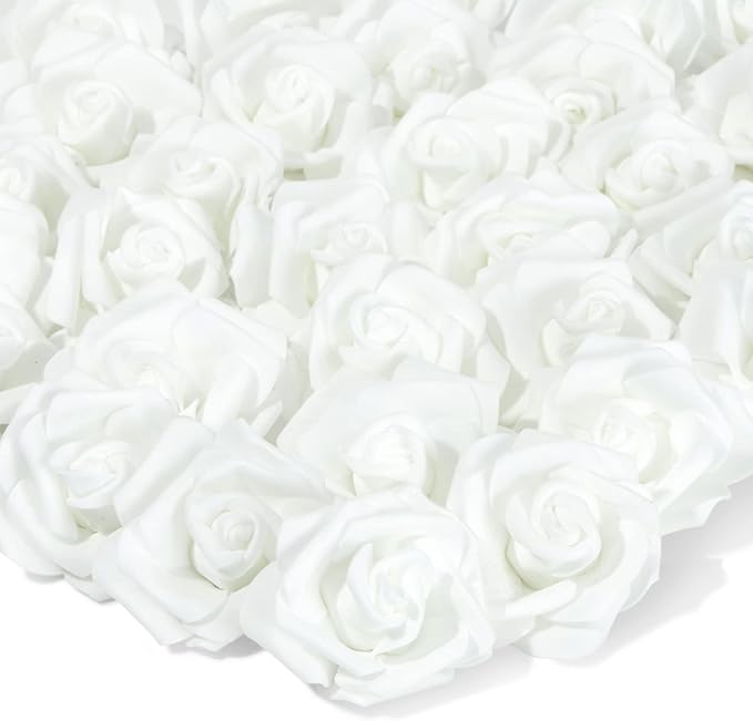 Juvale White Flowers Artificial Roses - Artificial Flowers for Wedding Decor & Centerpiece Table Decorations - 100-Pack, 3 in Diameter, White
