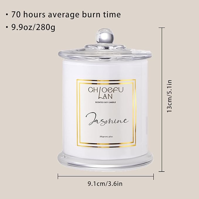Chloefu LAN Jasmine Candle, Mothers Day Gifts Candles for Women, Scented Candles for Home Decor, Luxury White Natural Soy Candle, Wedding, Bachelorette & Bridal Shower Gift for Bride, 70 Hours 10 oz