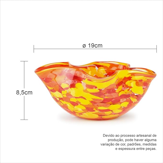 Ca D Oro Murano Style Decorative Orange Glass Bowl Confetti Effect Hand Blown Art Glass Crystal for Home, Room Decoration and Centerpiece - Waved