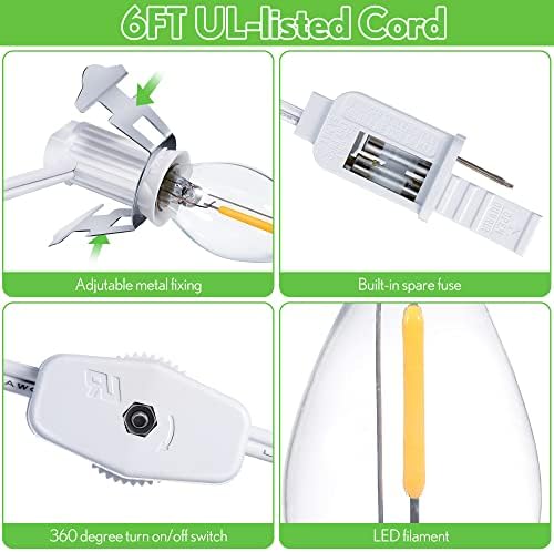 2 Pieces Accessory Cord with One LED Light Bulb Lamp Kit, 6Ft Christmas Village Lights Cord with On/Off Switch and Spare Fuse, Blow Mold Light for Christmas Houses Village, Holiday Craft Decorations
