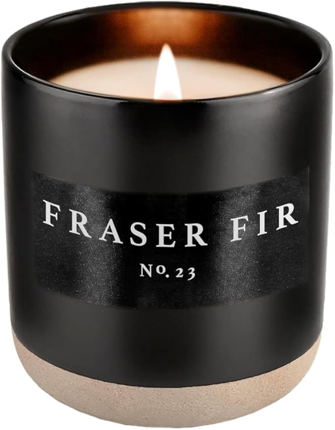 Sweet Water Decor Fraser Fir Soy Candle | Cypress, Evergreen, Cedar, and Fir Balsam Scented Candles for Home | 12oz Black Stoneware Jar, 60+ Hour Burn Time, Made in The USA