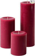 Mister Candle Unscented Dripless Pillar Candles Set of 3, Hand Poured 3 Inch Candles, Premium Wax, Decorative Pillar Candles, (3" x 4", 3" x 6", and 3" x 9", Burgundy)