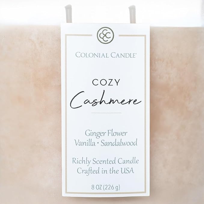 Colonial Candle Cozy Cashmere Scented Candle Jar, Highly Fragranced Candles for Home Scented, Mottled Wax Candle, 2 Wick, 8 oz - Made in The USA