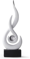 AWNR Modern White Sculpture Decor: Flame Statue with Glass Ball Resin Abstract Art Figurines Unique Centerpiece for Living Room TV Stand Coffee Table Office Decor