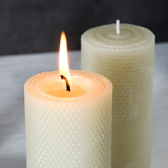 3 * 6" Beeswax Pillar Candle, Large Handmade Pure Beeswax Rolled Candle,Nature,Unscented & Dripless & Smokeless,White