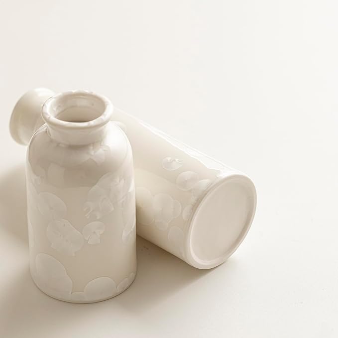 Modern Ceramic Vase Set of 3, Neutral Colors, Decorative Bottles for Home, Farmhouse Rustic Decor (Crystalline Glaze White)
