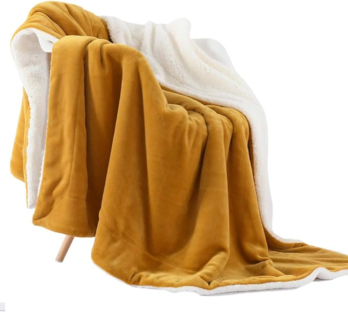 NANPIPER Throw Blanket Reversible Sherpa Flannel Blanket Ultra-Soft Plush Warm Fleece Microfiber for Bed/Couch Decorative Lightweight(50"x60",Ginger Yellow)