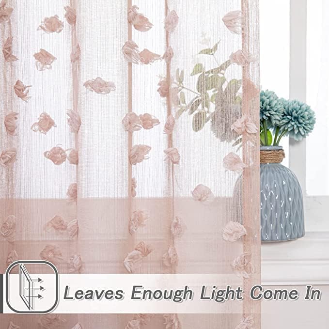 MYSKY HOME Pom Pom Pink Sheer Curtains for Bedroom Girls Room Dusty Rose Curtains 72 Inches Long for Nursery Kids Light Filtering Boho Window Drapes, Rod Pocket, 38" Wide, 2 Panels
