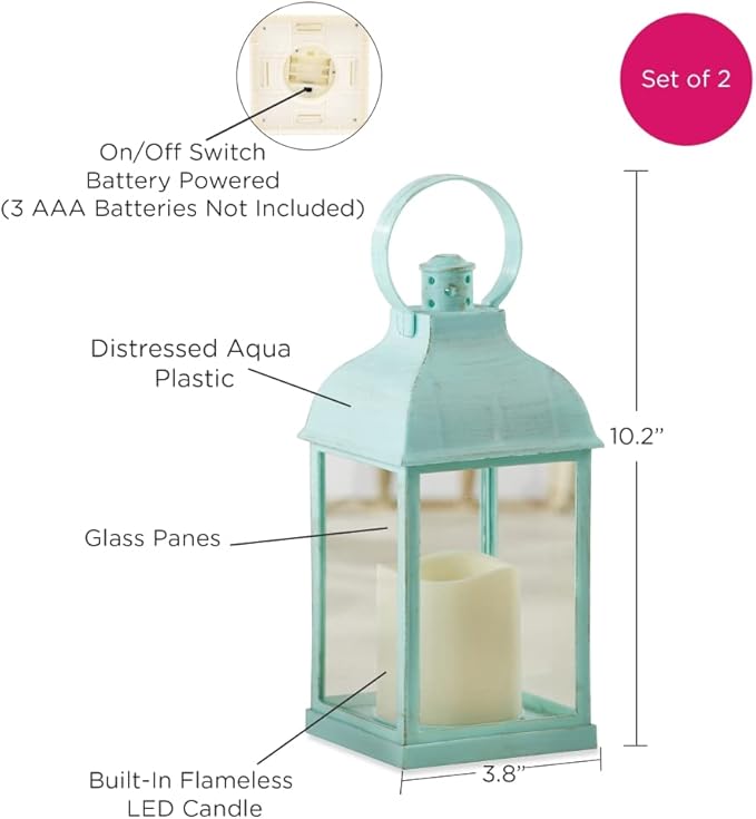 Kate Aspen LED Vintage Decorative Blue Lantern - Marrakesh (Set of 2) -Rustic Home Farmhouse Décor Lantern, One Size