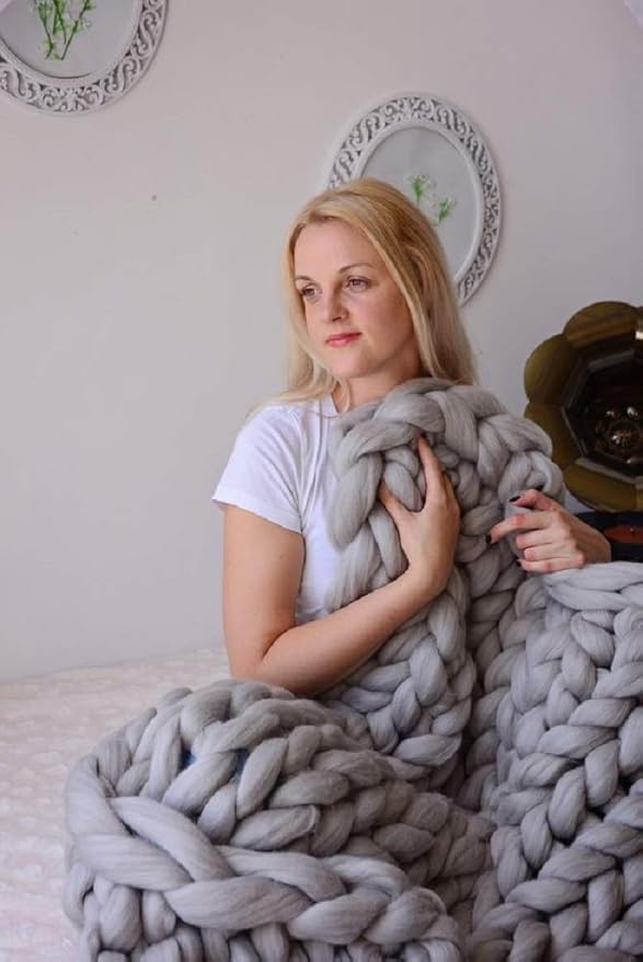 Chunky Knit Blanket Soft Handmade Knitting Throw for Bedroom Sofa Decor Super(Light Gray40 x80)
