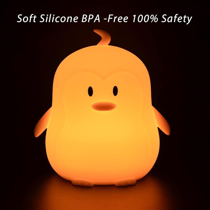 WHA&DARREN Penguin Night Light for Kids, Children Lamp Portable Rechargeable Silicone Baby Night Light, Remote Controlled Children's Animal Lamp Kawaii