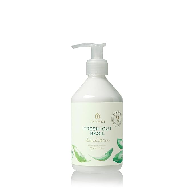 Thymes Moisturizing Hand Lotion for Dry Skin - Moisturizer for Beauty and Personal Care - Luxury Hand Lotion for Women & Men with Shea Butter & Aloe Vera (Fresh-Cut Basil, 9 fl oz)