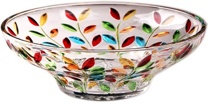 Decorative Bowl, Large Hand Painted Glass Crystal Fruit Bowl for Decor, Colorful,11.8 in Diameter