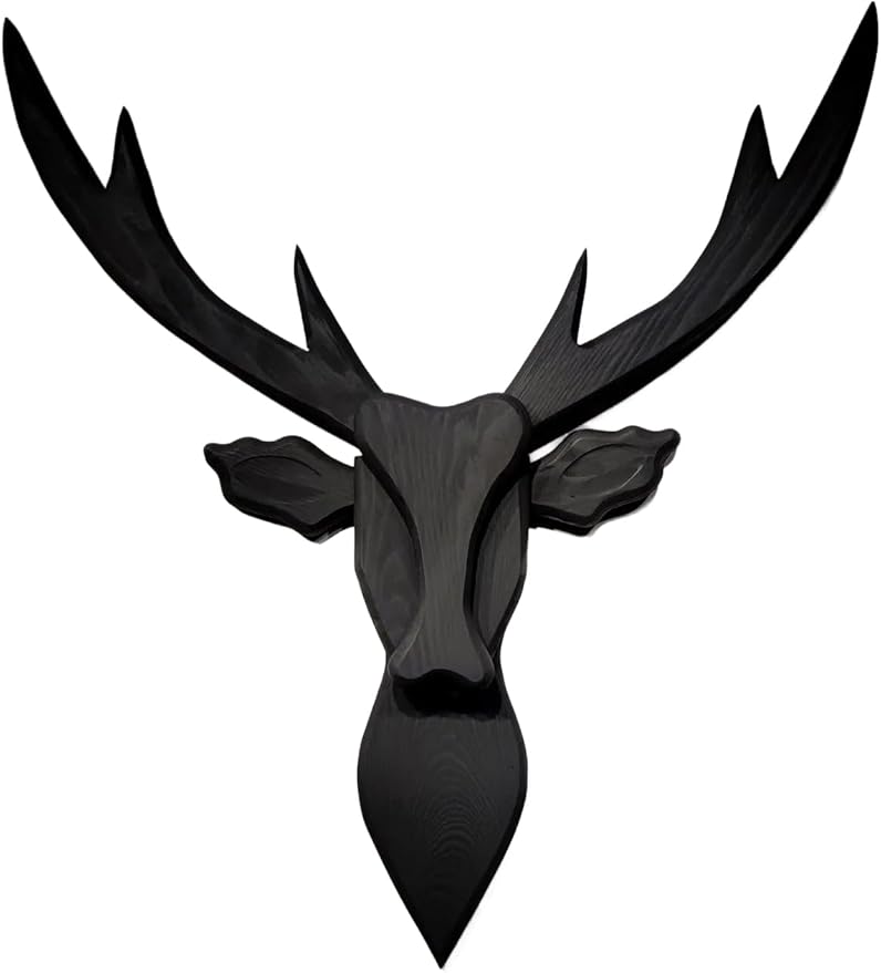Handmade Wooden Deer Head Wall Mount - 29.5" Handcrafted Faux Taxidermy Deer Bust, Rustic Farmhouse Wall Decor Sculpture for Living Room, Entryway, Man Cave