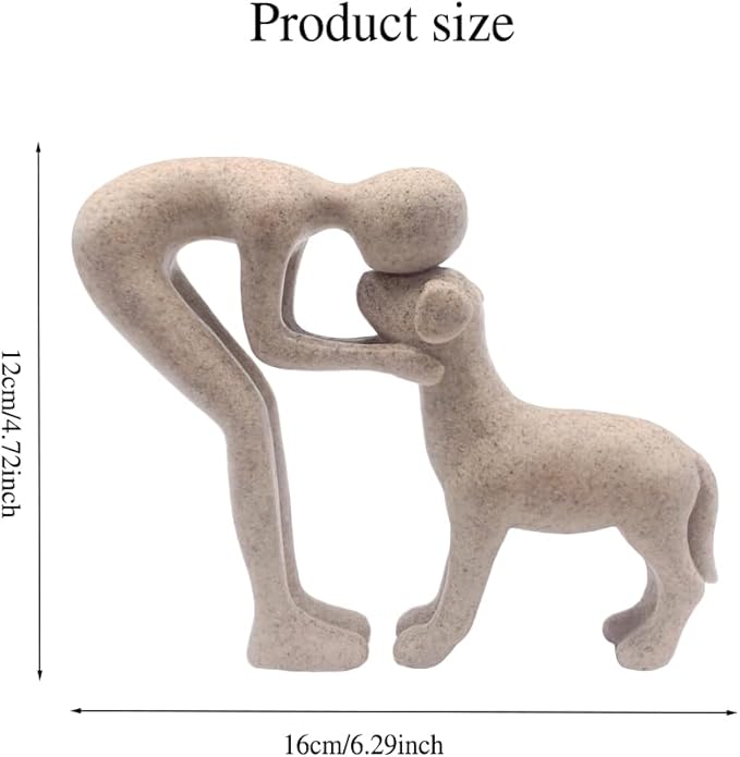 Sand Human and Dog Statue Decoration, Cute Pet Sculpture Home Decor Tabletop Ornament Office Living Room Bedroom Home, for Dog Lovers Friends Family Decoration