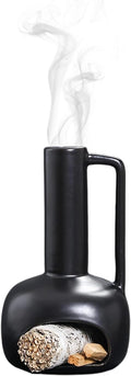 Simcat Handmade Ceramic Holder Incense Burner for Palo Santo Sticks Sage Bundles Candlestick, Suitable for Yoga Meditation Room Home Decor (Black)
