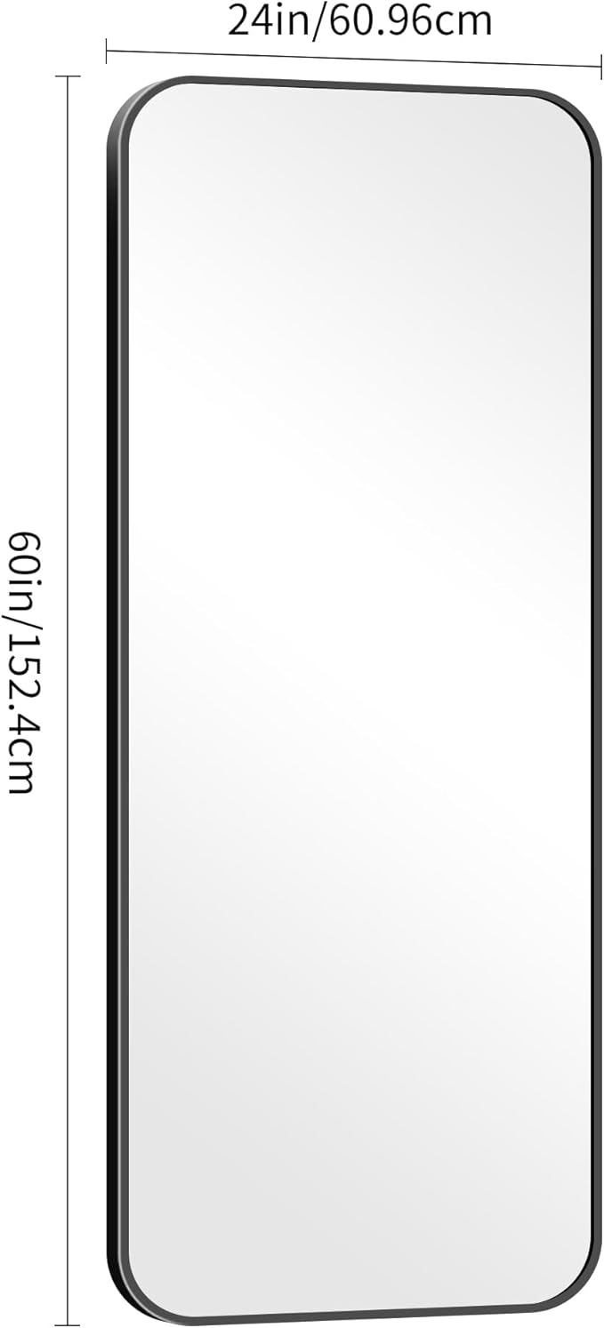 60" x 24"Bathroom Mirror, Matte Black Wall Mirror with Metal Frame, Decorative Rectangular Vanity Mirror for Bedroom Bathroom Living Room Entryway (Horizontal/Vertical)