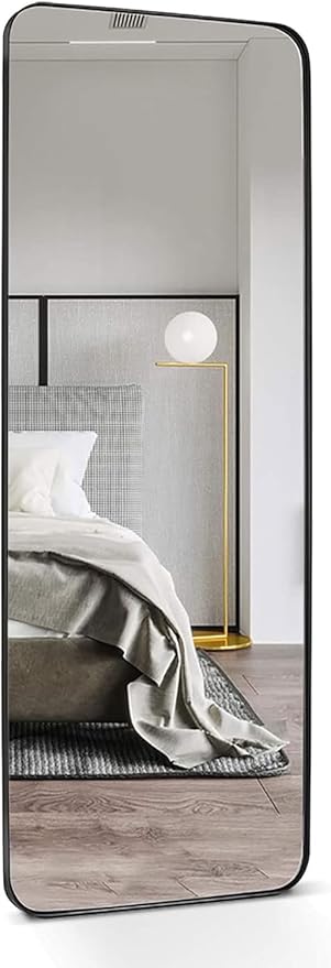 ANDY STAR 18" x 48" Full Length Wall Mirror, Large Black Mirror for Bathroom, Rounded Corner Rectangle Body Mirror for Floor and Leaning