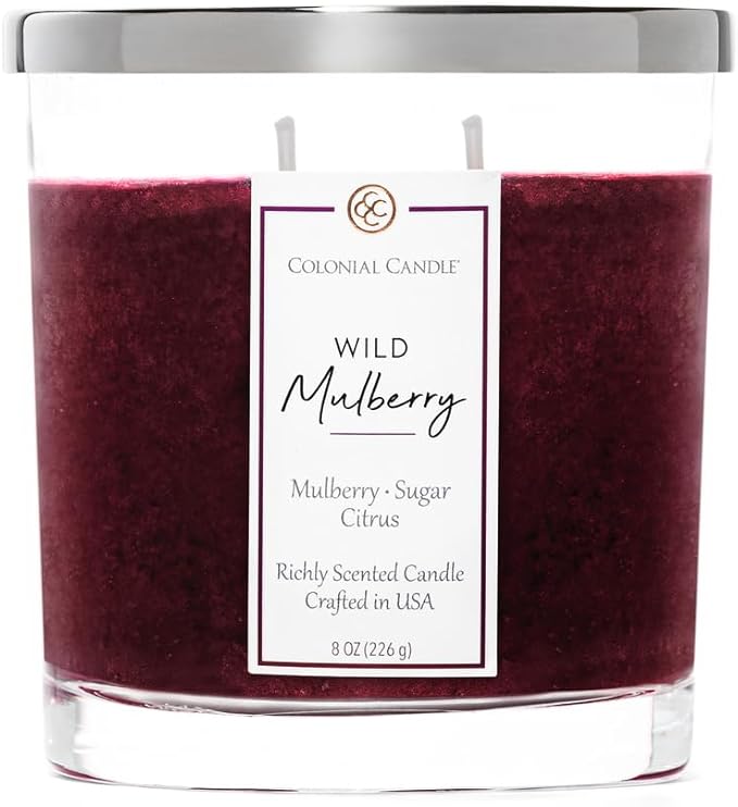 Colonial Candle Wild Mulberry Scented Candle Jar, Highly Fragranced Candles for Home Scented, Mottled Wax Candle, 2 Wick, 8 oz - Made in The USA