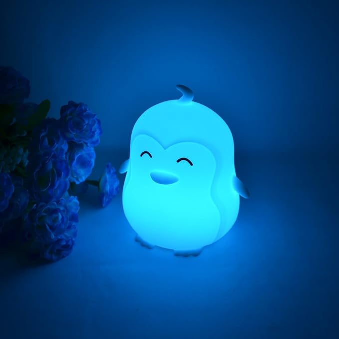 Large Penguin Night Lights for Babies Bedroom Light, lamp Kids, Toddler Nursery lamp Soft Decorative Lamps - Break Resistant, Eye Caring, Adjustable Brightness & Color, Time Setting - Large