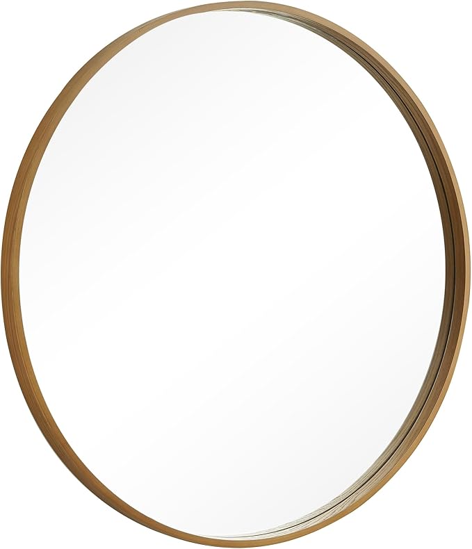 WallBeyond Round Wood Mirror, 32" Round Modern Decoration Large Circle Wall Mirror for Bathroom Living Room Bedroom Entryway, Natural