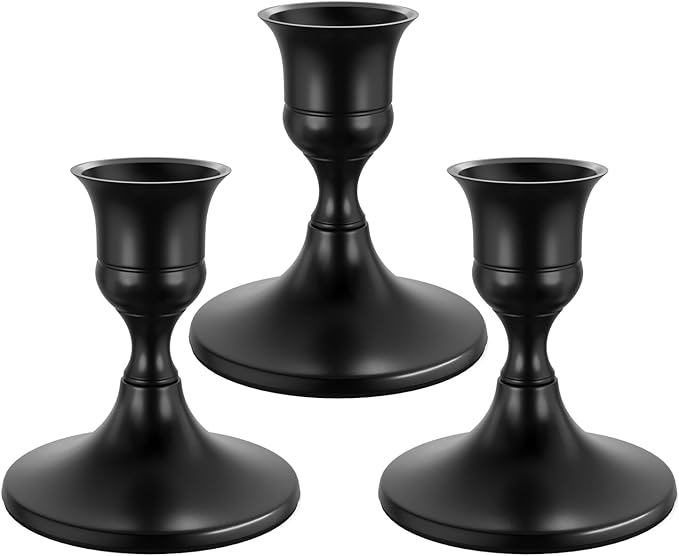 Black Taper Candle Holders Set of 3, Vintage Metal Candlestick Holders for Dinner Room Table Centerpiece or Mantel Wedding Party Decor