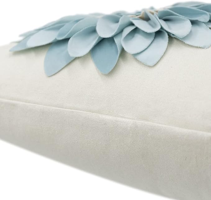 JWH Decorative Flower Throw Pillow Covers 3D Sunflower Pillow Case Velvet Cushion Creamy White Floral Pillowcase for Bed Living Room Couch Chair 18x18 Inches Sky Blue