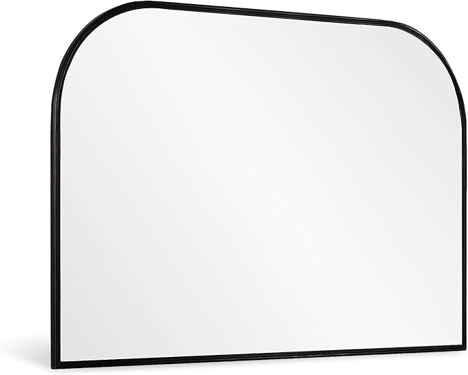 Modern Large Wall Mirror, Modern Mantel Minimalist Home Decor, Brushed Black Metal Framed Arched Mirror for Living Room, Bedroom, Fireplace, Mantle, Entryway, Bathroom, 36" x 24", Black