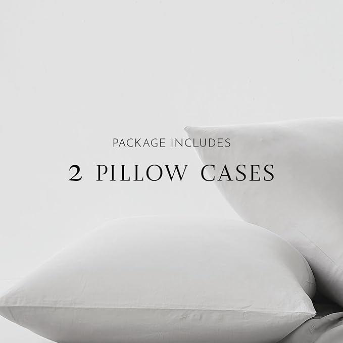 Linen Closet Luxury Cotton 144 Thread Count Organic Cotton Standard Pillowcases, Set of 2, Light Grey