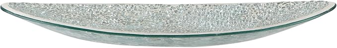 MDLUU Small Glass Mosaic Decorative Silver Boat Shaped Tray, Living Room Table Centerpiece Bowl, Home Decor Accent Plate for Orbs, Candles, Potpourri
