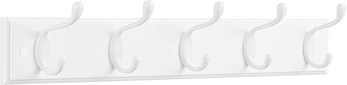 SONGMICS Wall-Mounted Coat Rack, Hook Rack, 5 Dual Metal Hooks, for Coats, Bags, Keys, in The Entryway, Bedroom, Living Room, White ULHR235W01