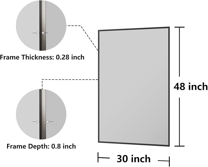 Koonmi Bathroom Mirror 30x48 Black Bathroom Wall-Mounted Mirrors, Modern Vanity Mirror for Bedroom, Living Room, Aluminum Alloy Frame Allow to Hang Horizontally or Vertically